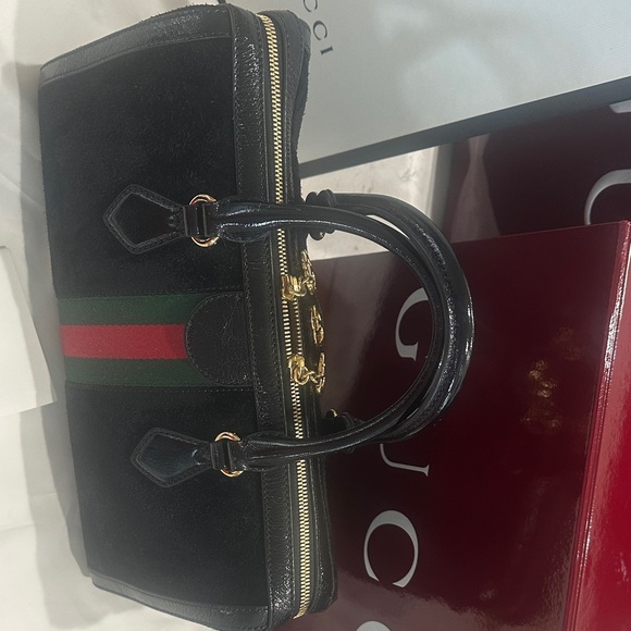 Gucci Black Suede Boston Bag top handle/Crossbody - Picture 8 of 16